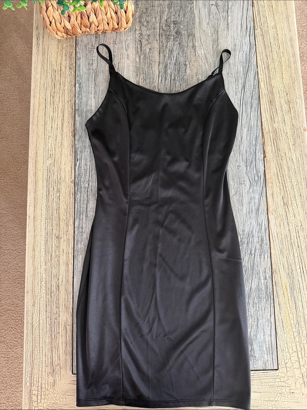 iris Black Satin Slip Dress with Adjustable Straps